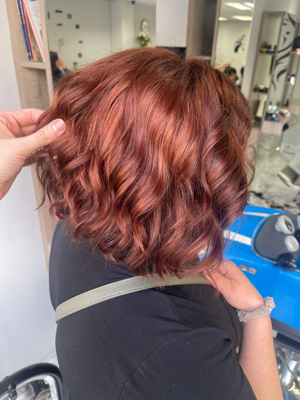 Short red styled hair